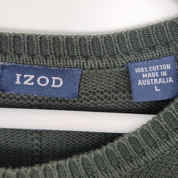 IZOD Men's Cotton Green Crew-Neck Pullover Long Sleeve Crest Logo Sweater L - Picture 6 of 8